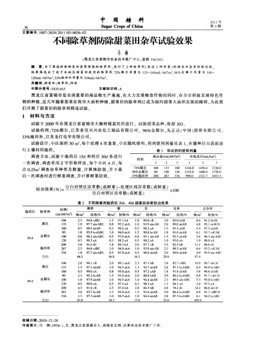 不同除草剂防除甜菜田杂草试验效果