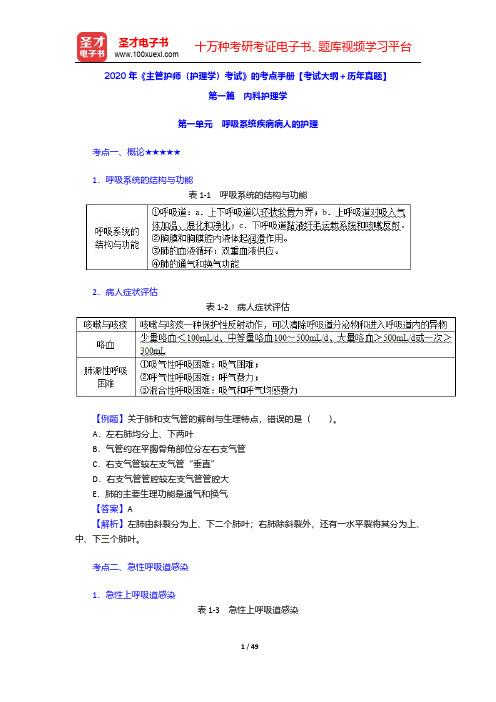 2020年《主管护师(护理学)考试》的考点手册【考试大纲+历年真题】(第一篇 内科护理学)【圣才出品