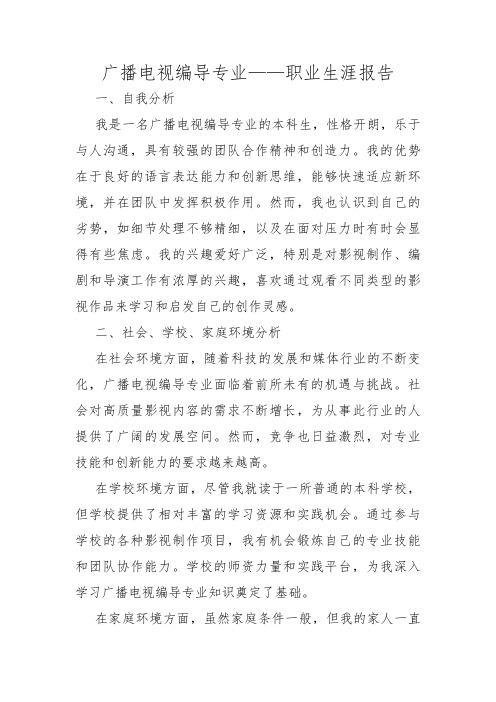 广播电视编导专业——职业生涯报告