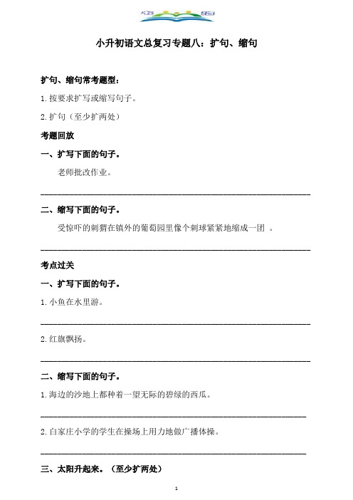 部编版小升初语文总复习专题八·扩句、缩句同步练习(含答案).doc