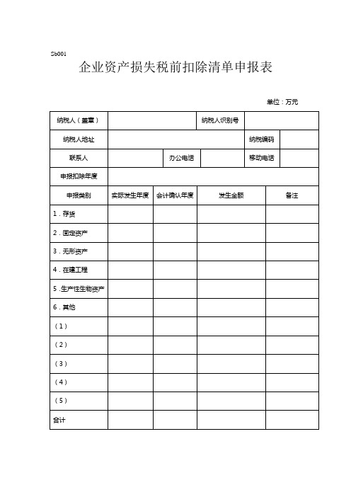 企业资产损失所得税税前扣除清单申报表