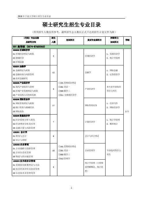 宁波大学16年招生简章