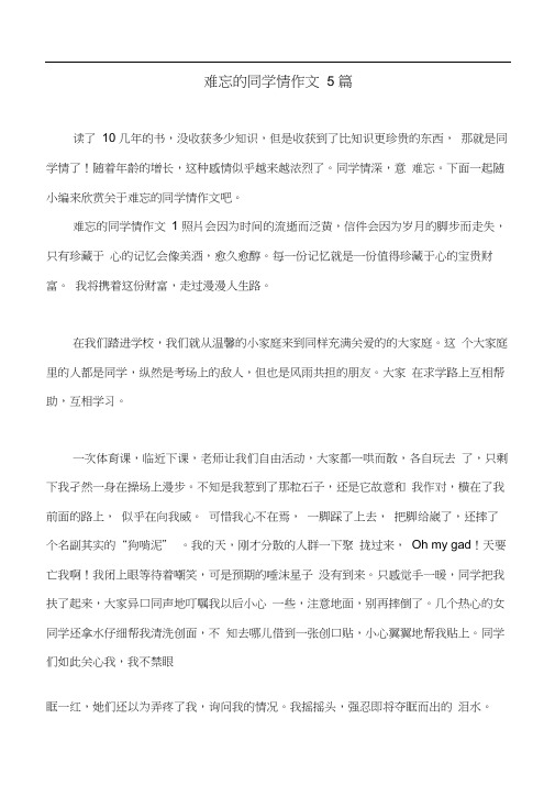 难忘的同学情作文5篇