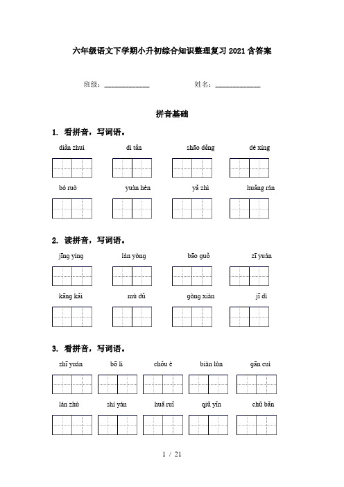 六年级语文下学期小升初综合知识整理复习2021含答案