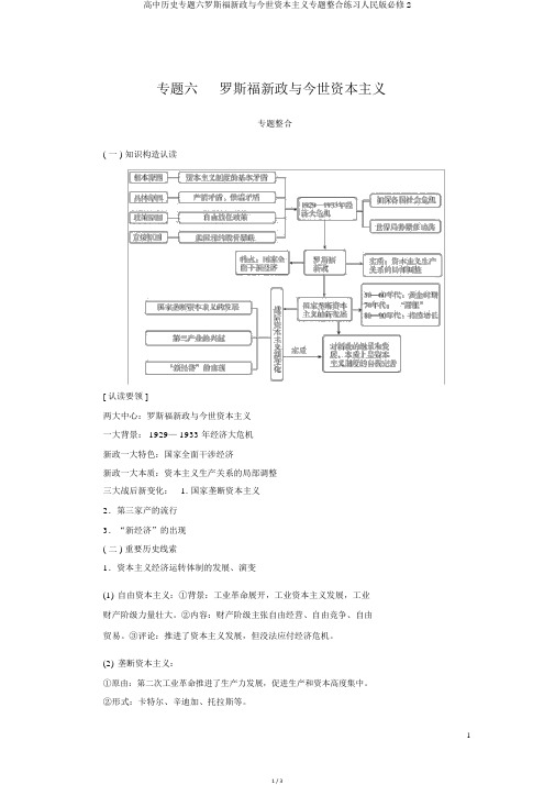 高中历史专题六罗斯福新政与当代资本主义专题整合练习人民版必修2