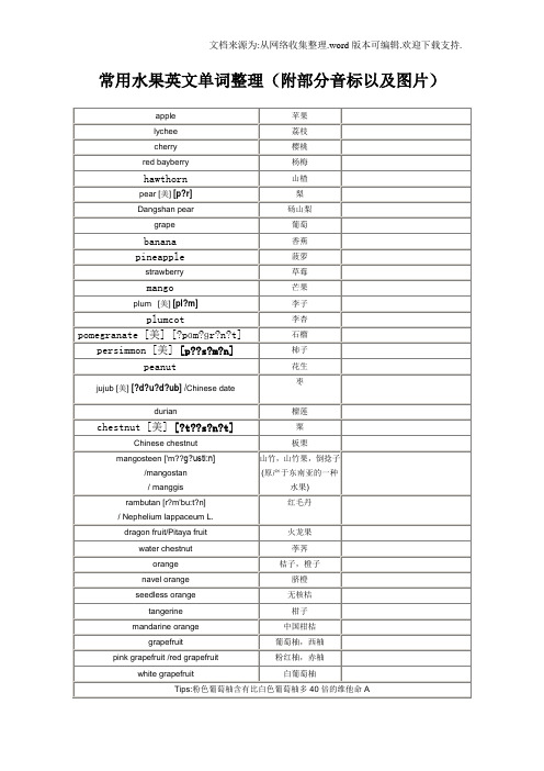 常用水果英文单词整理