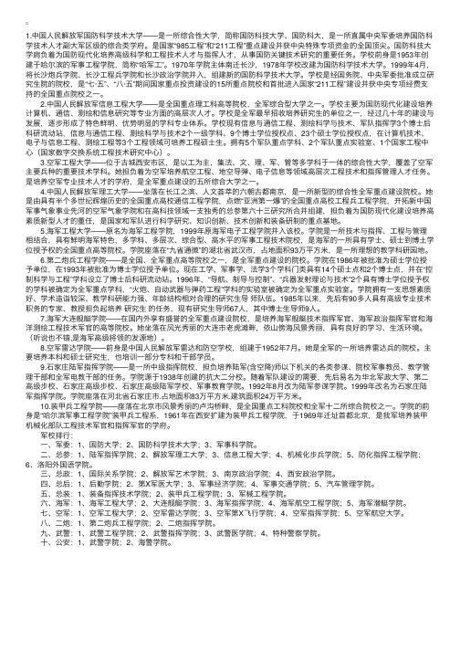 中国十大军校排名一览表