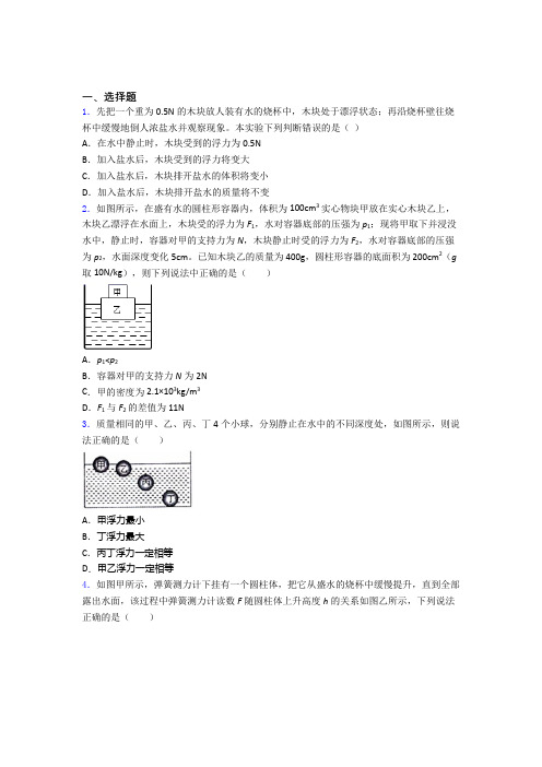 人教版第十章浮力单元达标提高题学能测试