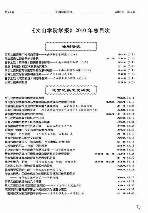 《文山学院学报》2010年总目次