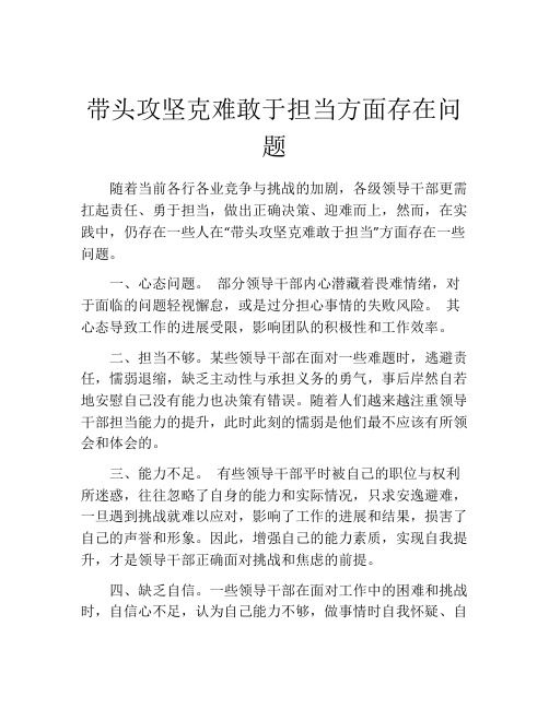 带头攻坚克难敢于担当方面存在问题