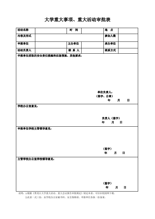 大学重大事项、重大活动审批表