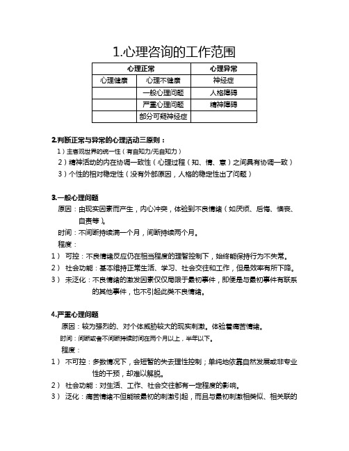 心理咨询师一般心理问题、严重心理问题和神经症区分.doc