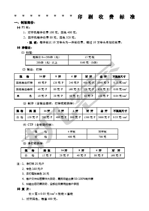 ··印刷收费标准