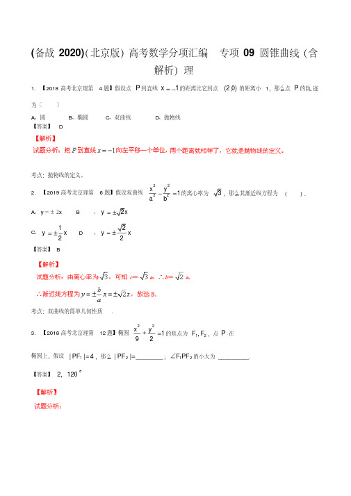 2020高考数学分项汇编专项09圆锥曲线(含解析)理