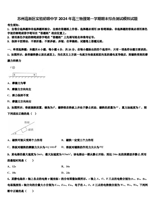 苏州高新区实验初级中学2024年高三物理第一学期期末综合测试模拟试题含解析