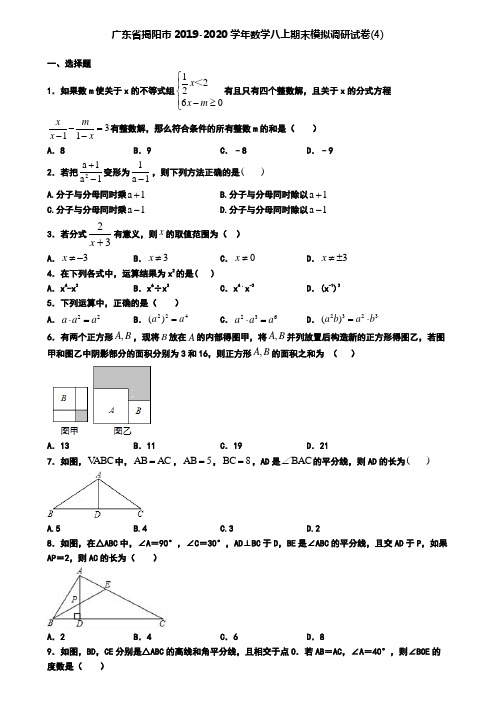 广东省揭阳市2019-2020学年数学八上期末模拟调研试卷(4)