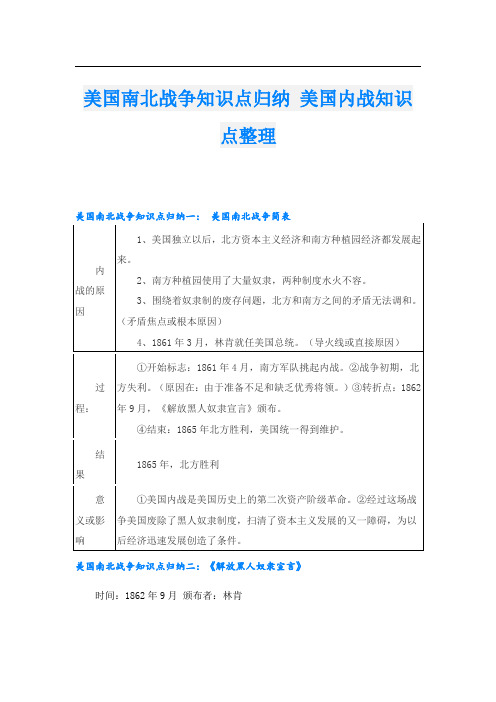 美国南北战争知识点归纳 美国内战知识点整理