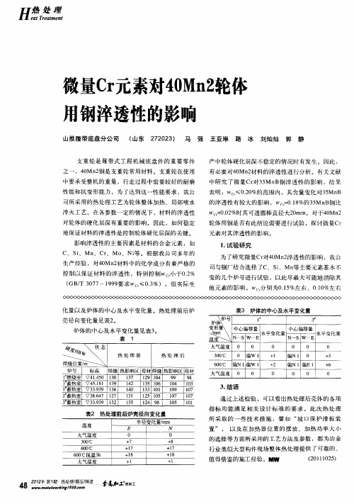 微量Cr元素对40Mn2轮体用钢淬透性的影响