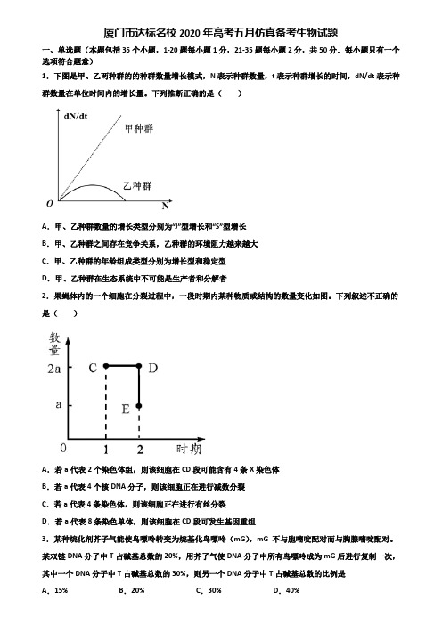 厦门市达标名校2020年高考五月仿真备考生物试题含解析