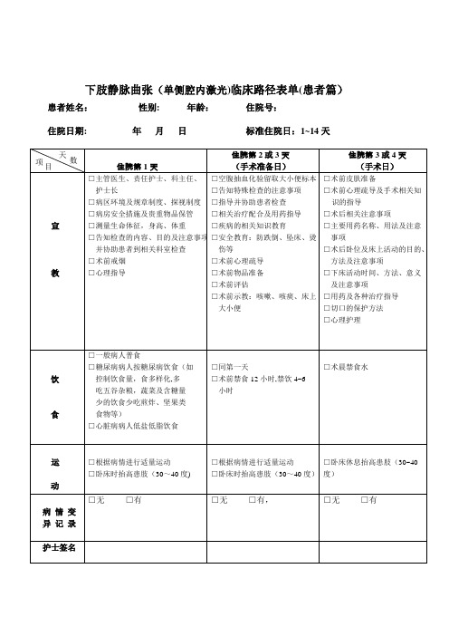 普外科单病种--护理临床路径表单--护理篇--患者篇【范本模板】