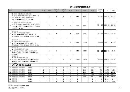 锅炉房清单报价