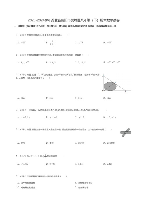 初中数学 2023-2024学年湖北省襄阳市樊城区八年级(下)期末数学试卷