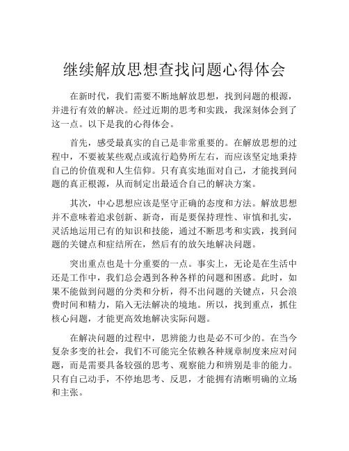 继续解放思想查找问题心得体会