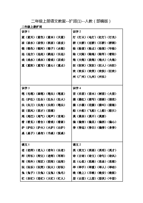 人教部编版二年级(上)扩词完美版教案