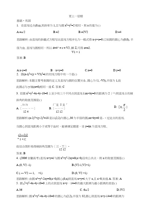 高一数学人教A版必修2达标训练：421直线与圆的位置关系含答案.doc