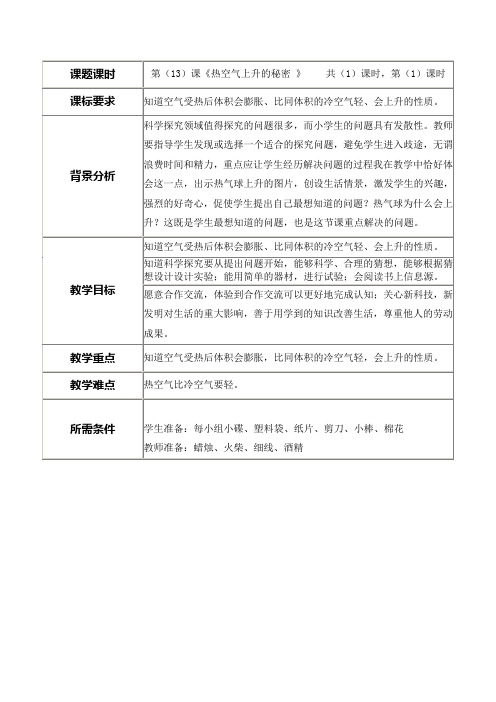 青岛版科学四上第四单元第13课《热气球上升的秘密 》