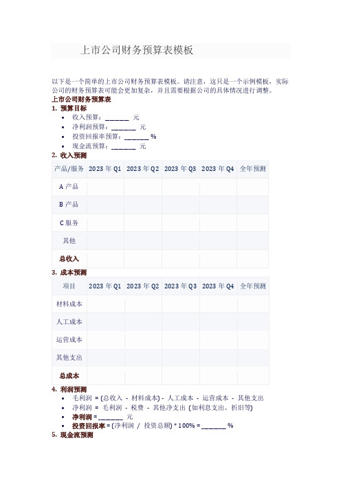 上市公司财务预算表模板