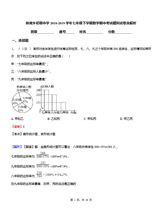 秋窝乡初级中学2018-2019学年七年级下学期数学期中考试模拟试卷含解析