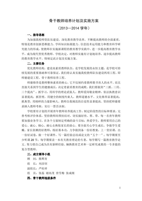 骨干教师培养计划(2013—2014学年)