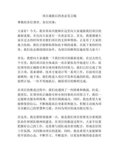 项目通报后的表态发言稿