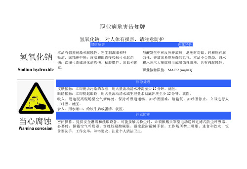 氢氧化钠职业病危害告知牌