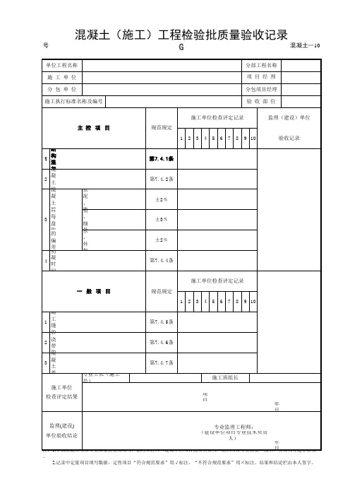 10混凝土(施工)质量验收记录表