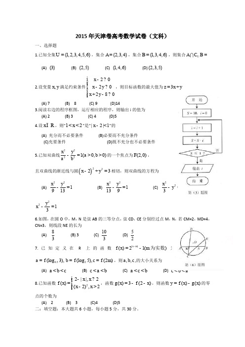 2015年高考真题——文科数学(天津卷)原卷版