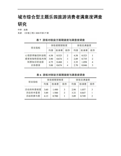 城市综合型主题乐园旅游消费者满意度调查研究