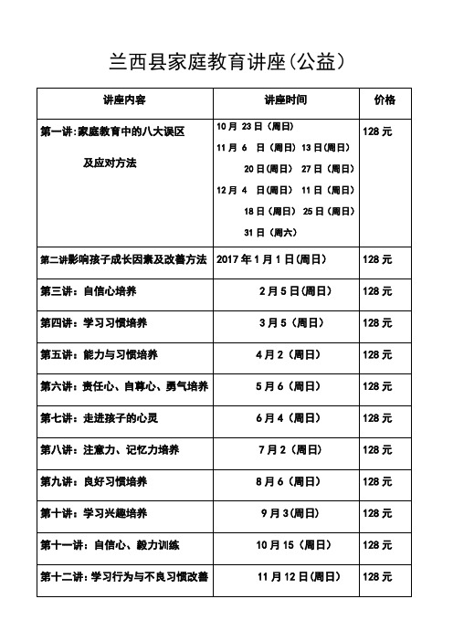 家庭教育讲座明细表