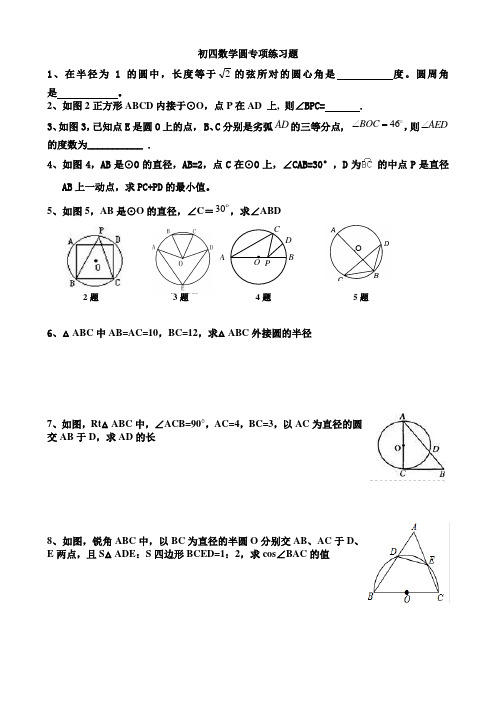 初四数学圆专项练习题