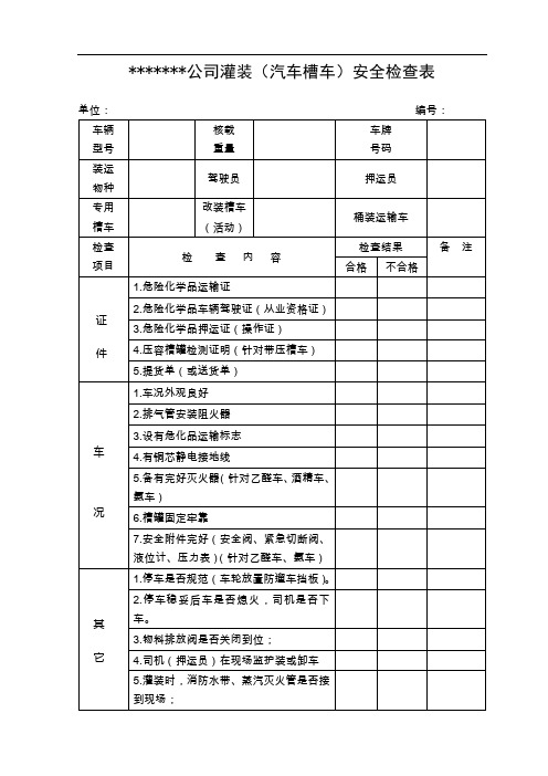 灌装(汽车槽车)安全检查表