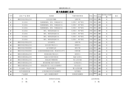 重大危险源汇总表