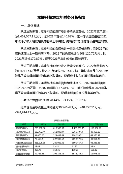 603906龙蟠科技2022年财务分析报告-银行版