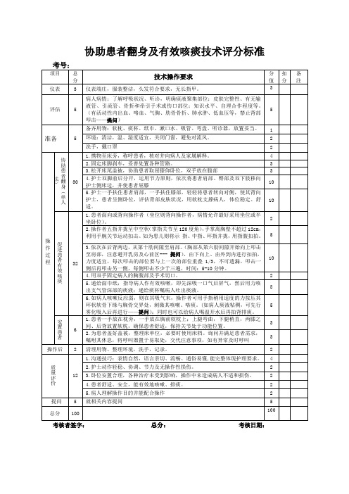 协助患者翻身及有效咳嗽评分标准定1