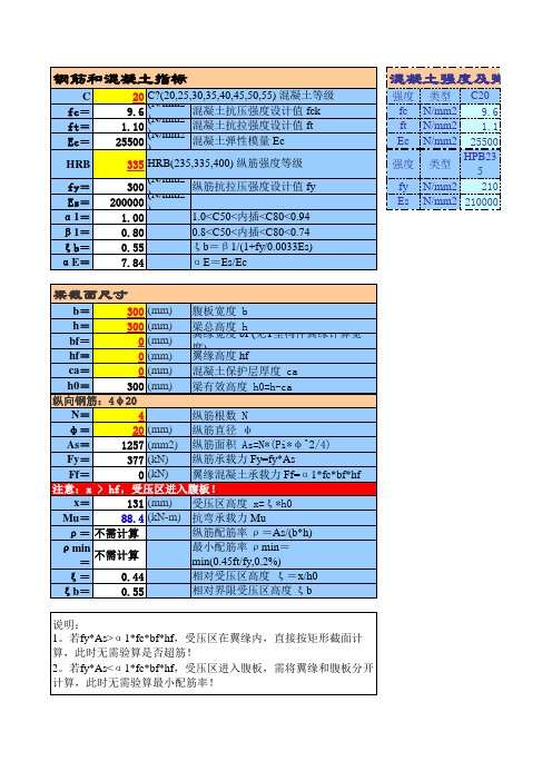 钢筋混泥土承载力计算参数表