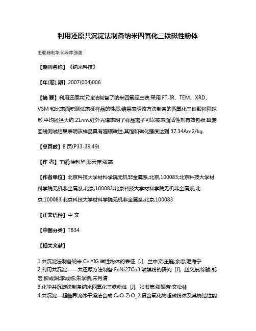 利用还原共沉淀法制备纳米四氧化三铁磁性粉体