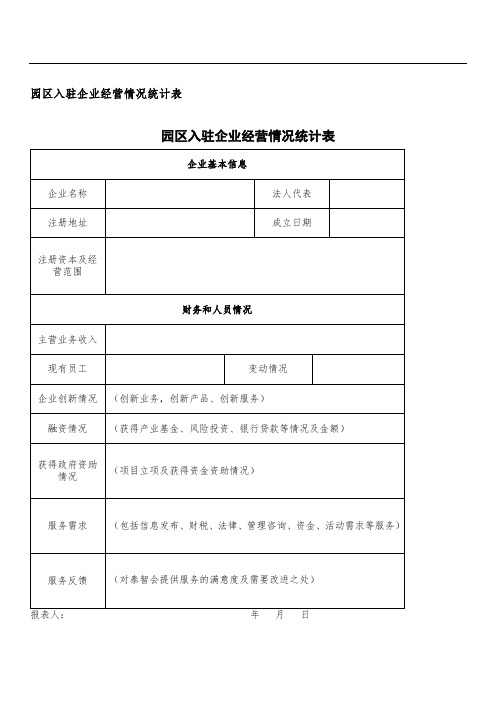 《园区入驻企业经营情况统计表》