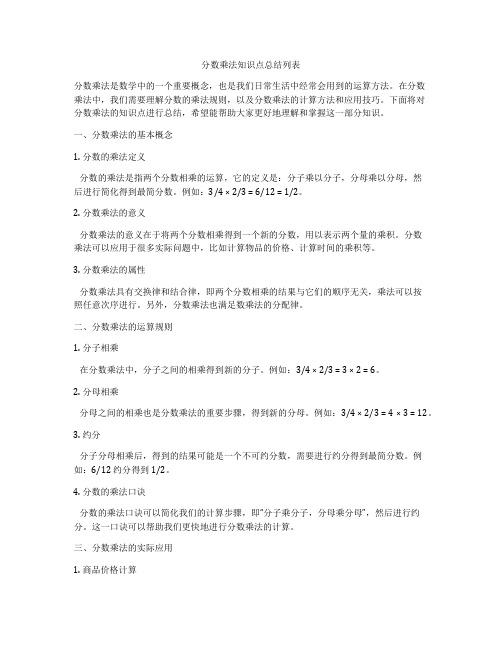 分数乘法知识点总结列表