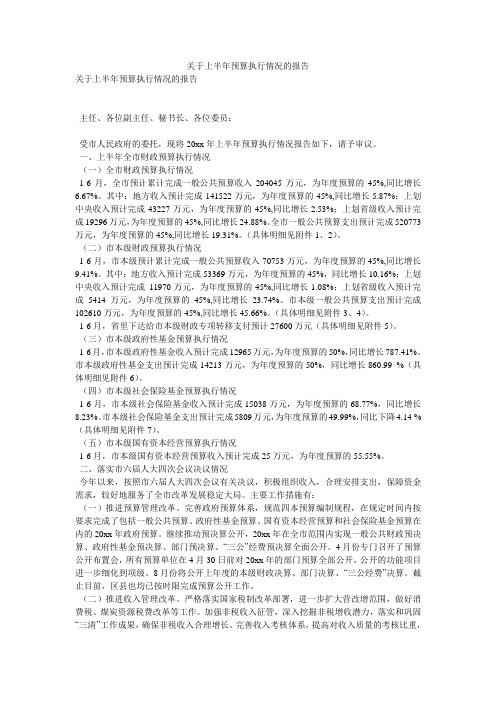 关于上半年预算执行情况的报告