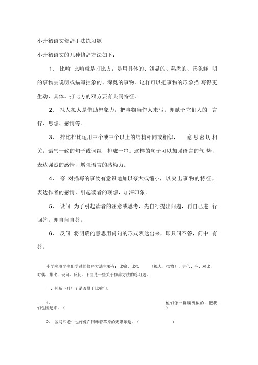 小升初语文修辞手法练习题